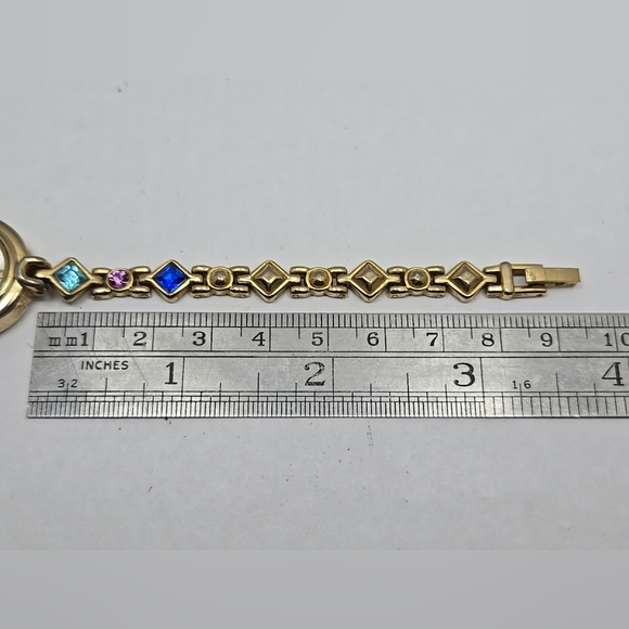 Gramercy Womens Gold Tone Multicolor Gemstone Bracelet Quartz Watch New Battery - Picture 7 of 9